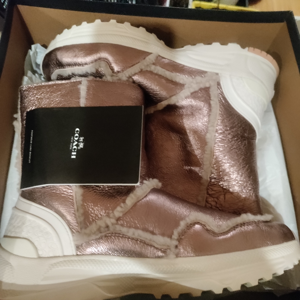 NWB Coach Portia Pink Metallic Shearling-Lined Boots. Retail:$225 - Picture 3 of 16